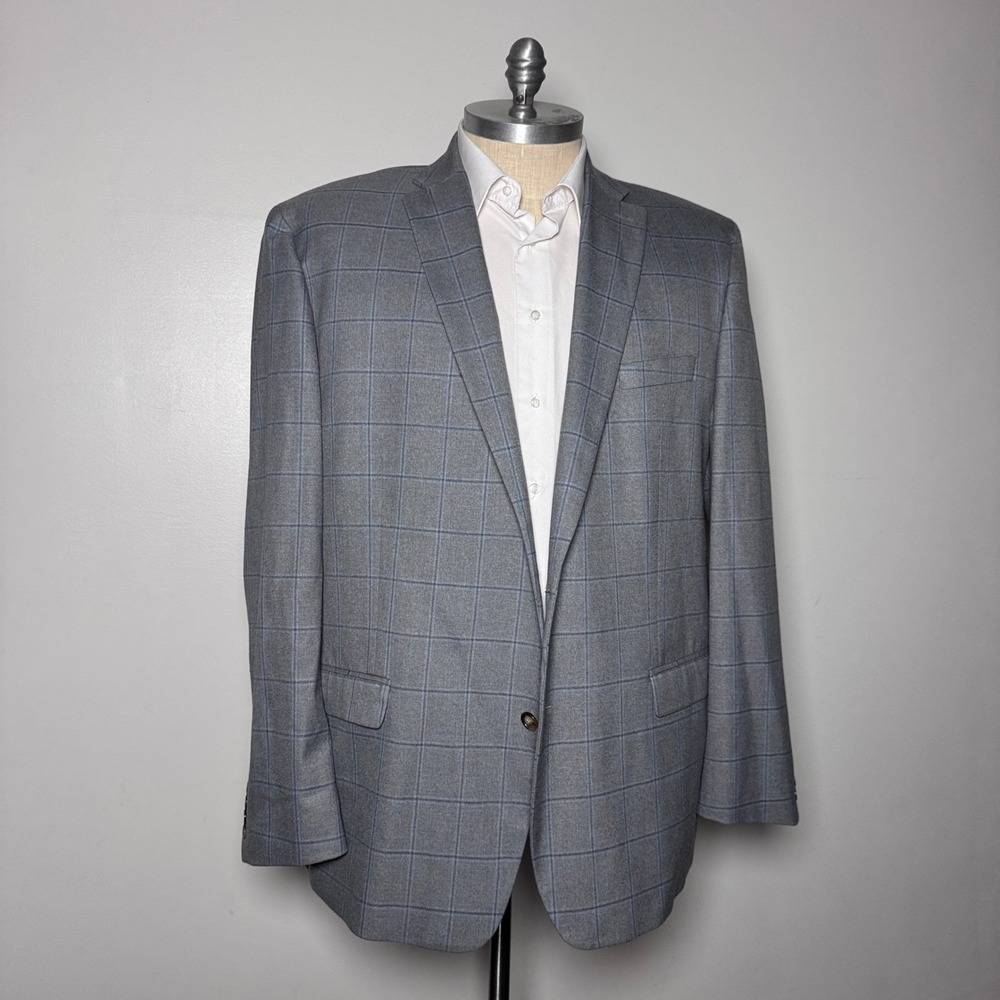 Lauren Ralph Lauren Blazer Mens 54L Grey Windowpane Plaid Two Button Sport Coat